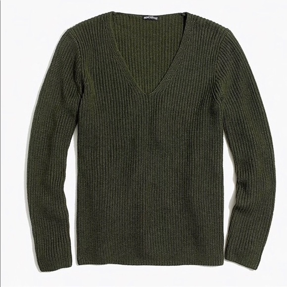 J. Crew Olive Green V-Neck Pullover Sweater - Picture 4 of 9